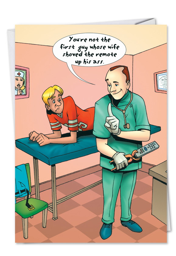 Remote Up Ass Cartoon Funny Birthday Card