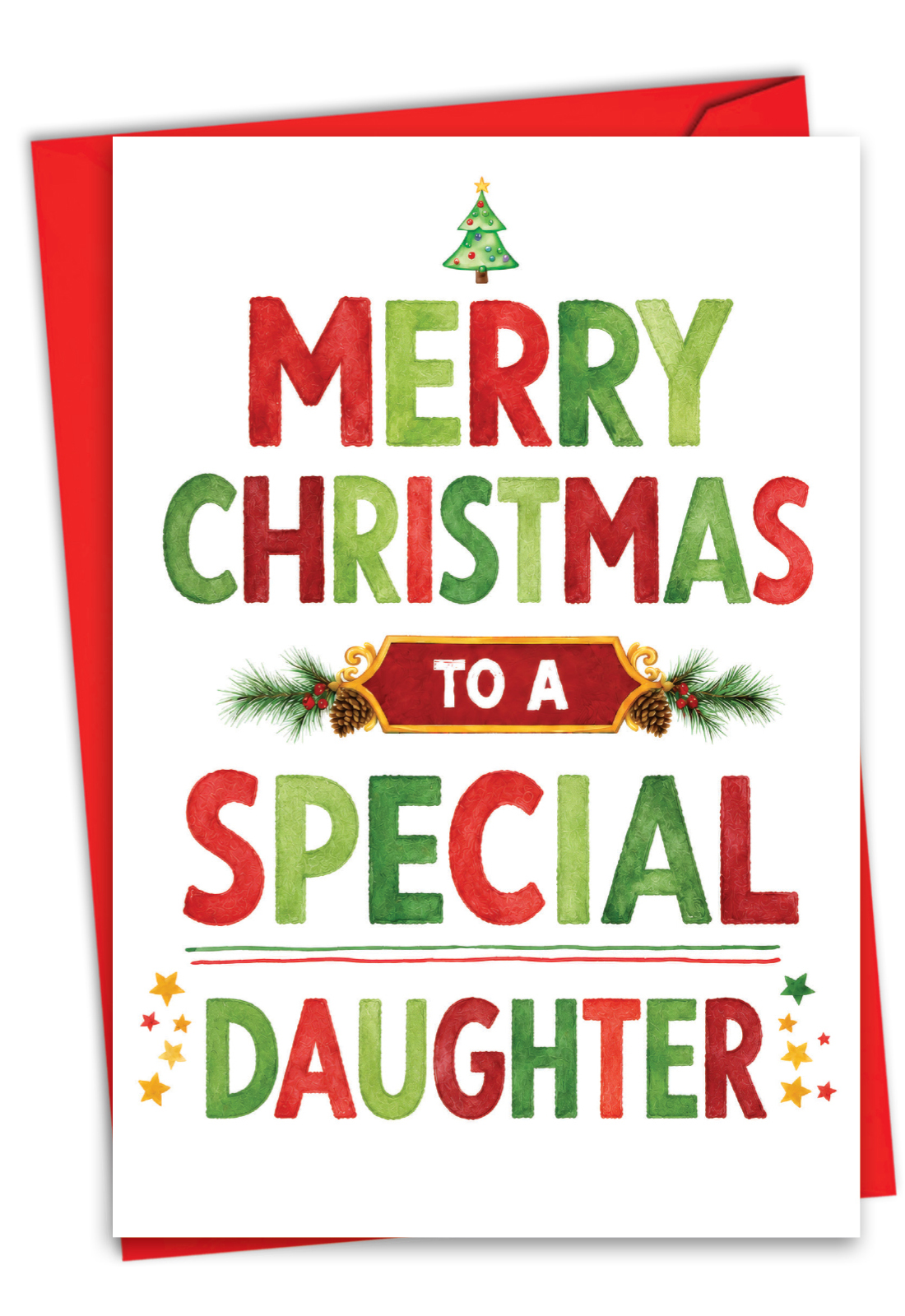 Artistic Merry Christmas Card From NobleWorksCards.com - Special Daughter Holiday