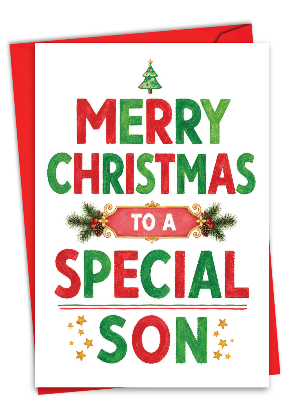 Artistic Merry Christmas Printed Greeting Card From NobleWorksCards.com - Special Son Holiday