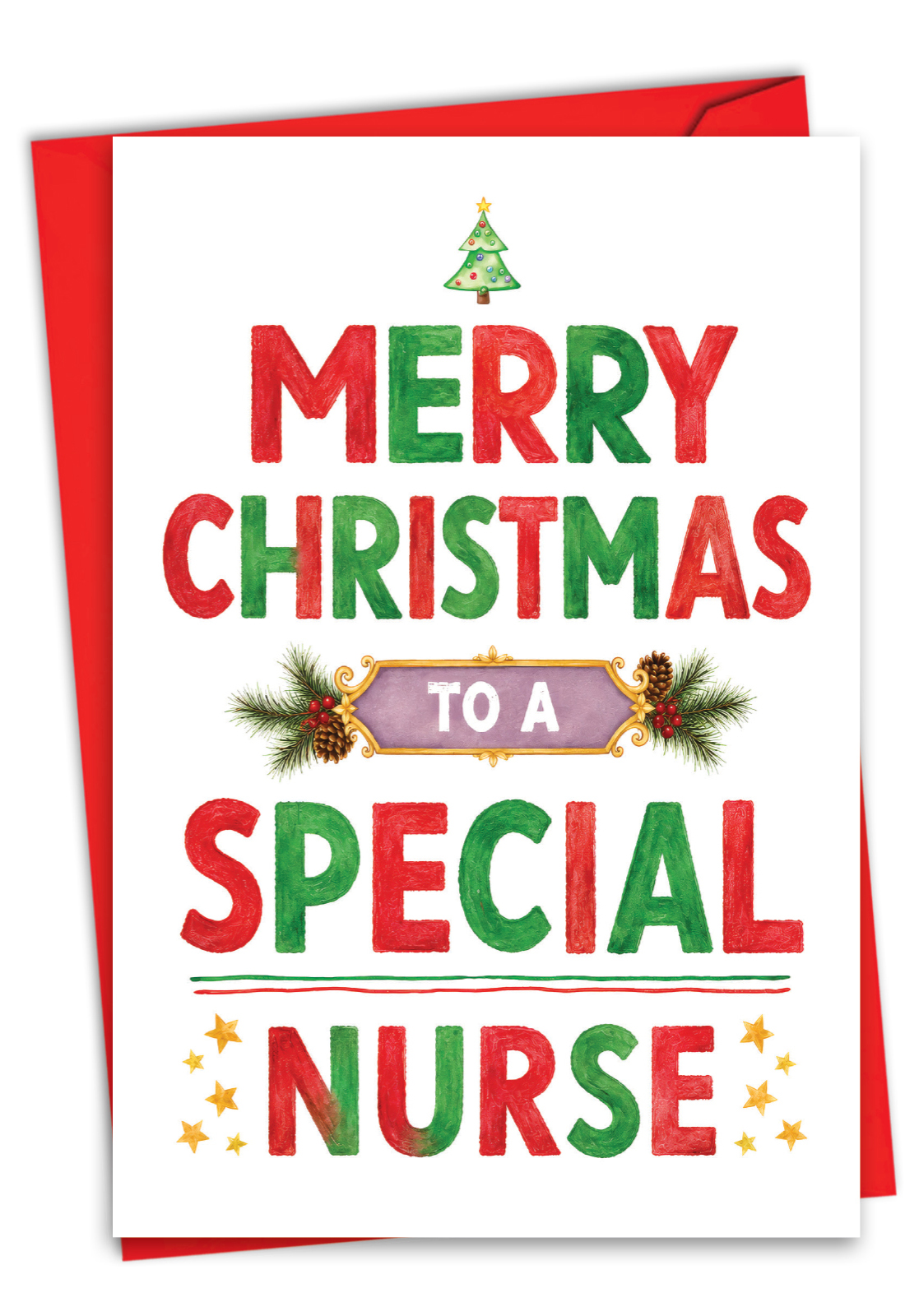 Beautiful Merry Christmas Paper Greeting Card From NobleWorksCards.com - Special Nurse Holiday
