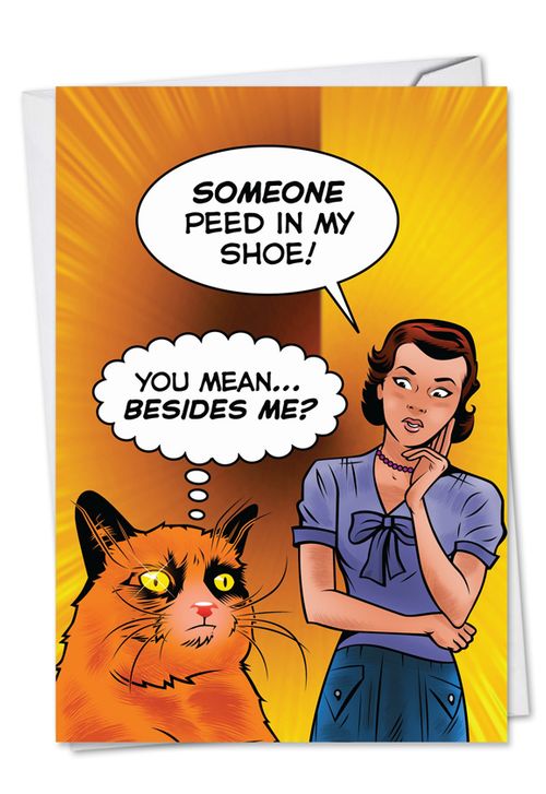 Cat Pee In Shoe Cartoons Birthday Paper Card John Lustig