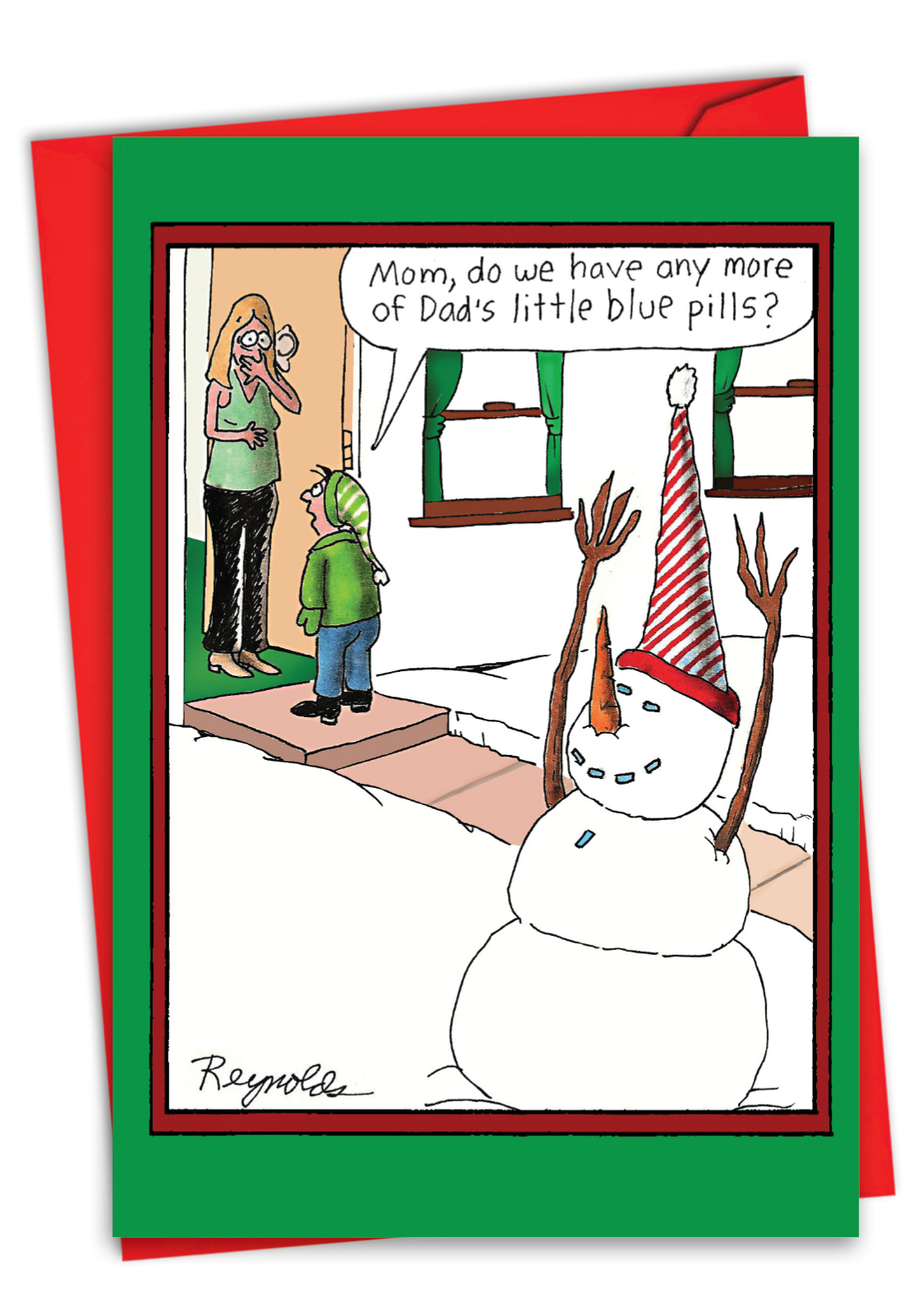 Funny Merry Christmas Paper Card By Daniel Reynolds From NobleWorksCards.com - Dad's Little Blue Pills