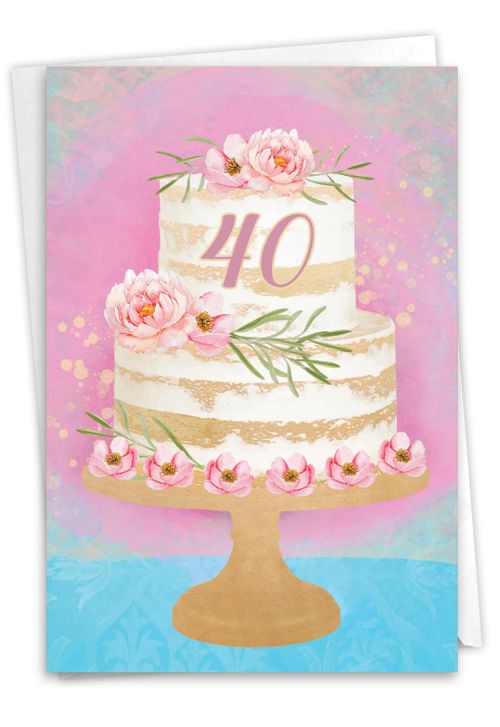 Number Cake 40: Artful Milestone Birthday Paper Card