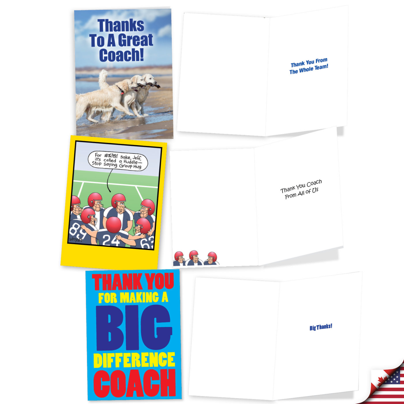 Coach Kudos Funny Thank You Mixed Set of 10 Cards Dogs