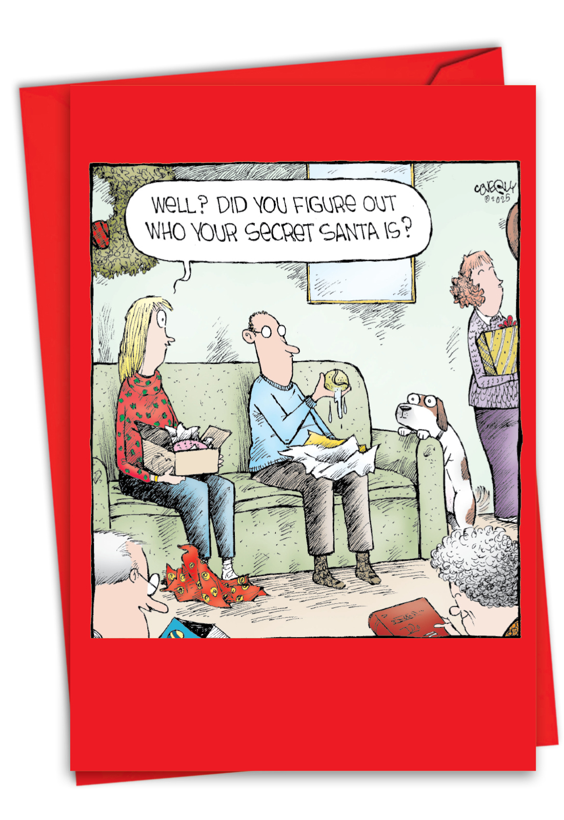 Hilarious Merry Christmas Printed Greeting Card By Dave Coverly From NobleWorksCards.com - Dog Secret Santa