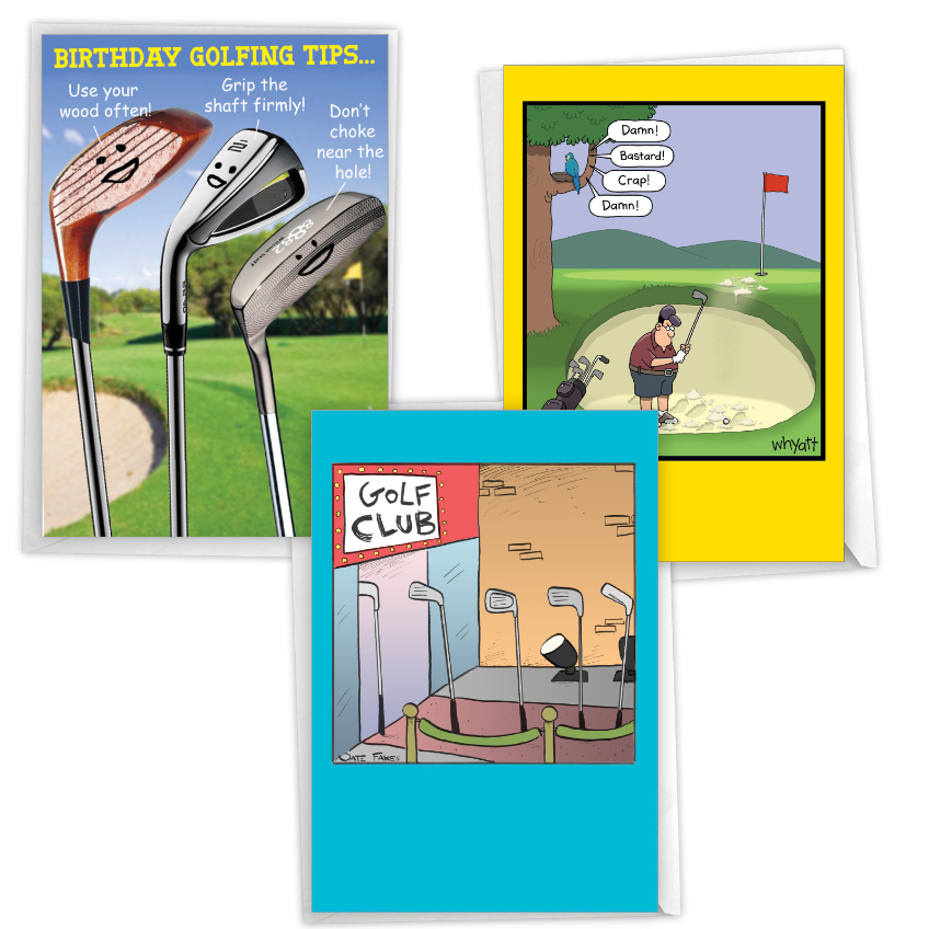 Golf Gags Hilarious Birthday Variety Pack of 3 Cards
