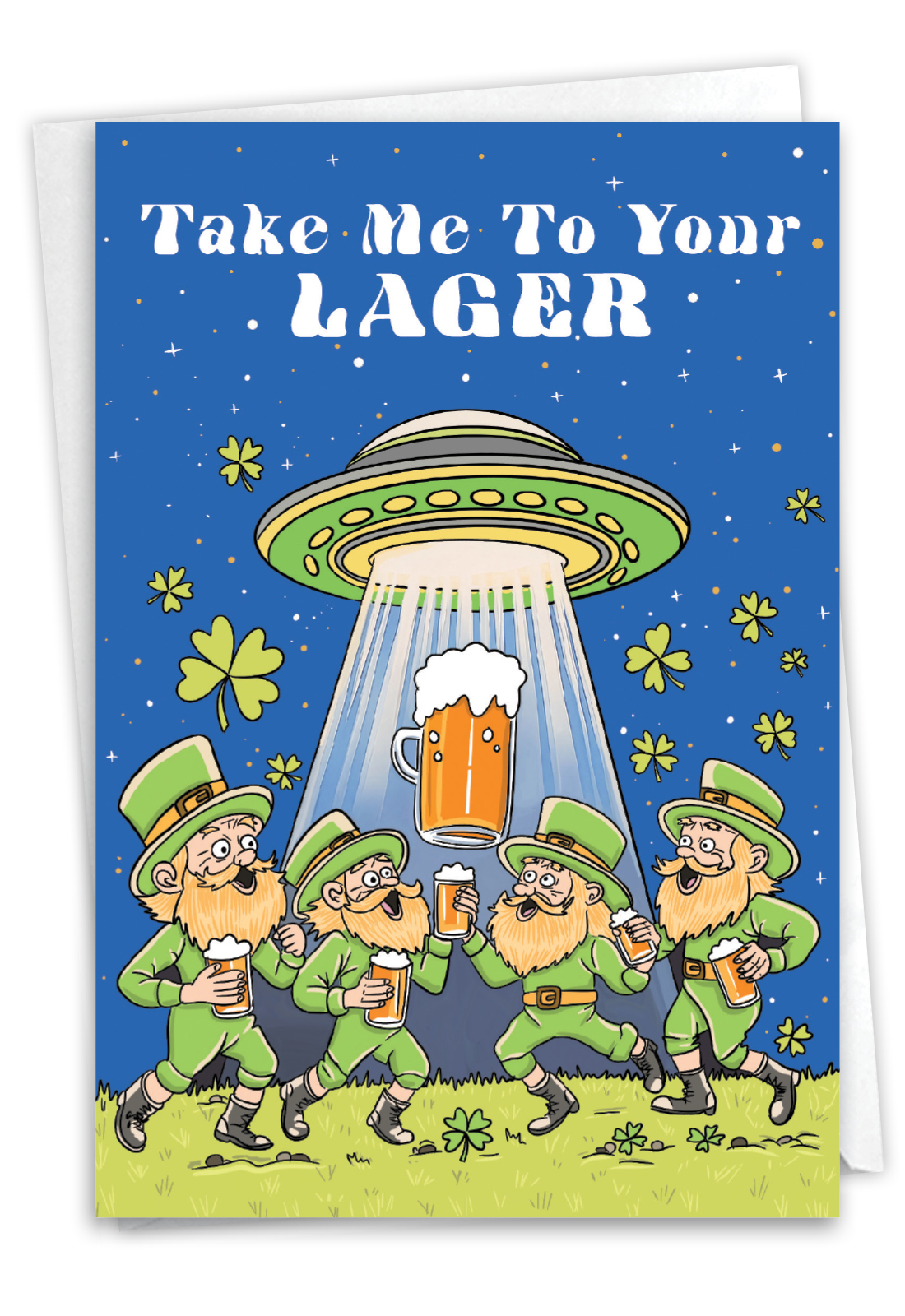Hilarious St. Patrick's Day Printed Greeting Card By Jess Stempel From NobleWorksCards.com - Irish Spaceship