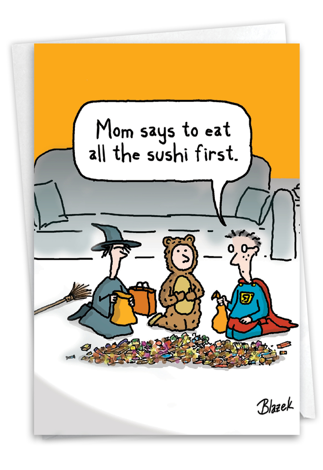 Hilarious Halloween Printed Greeting Card By Dave Blazek From NobleWorksCards.com - Sushi First