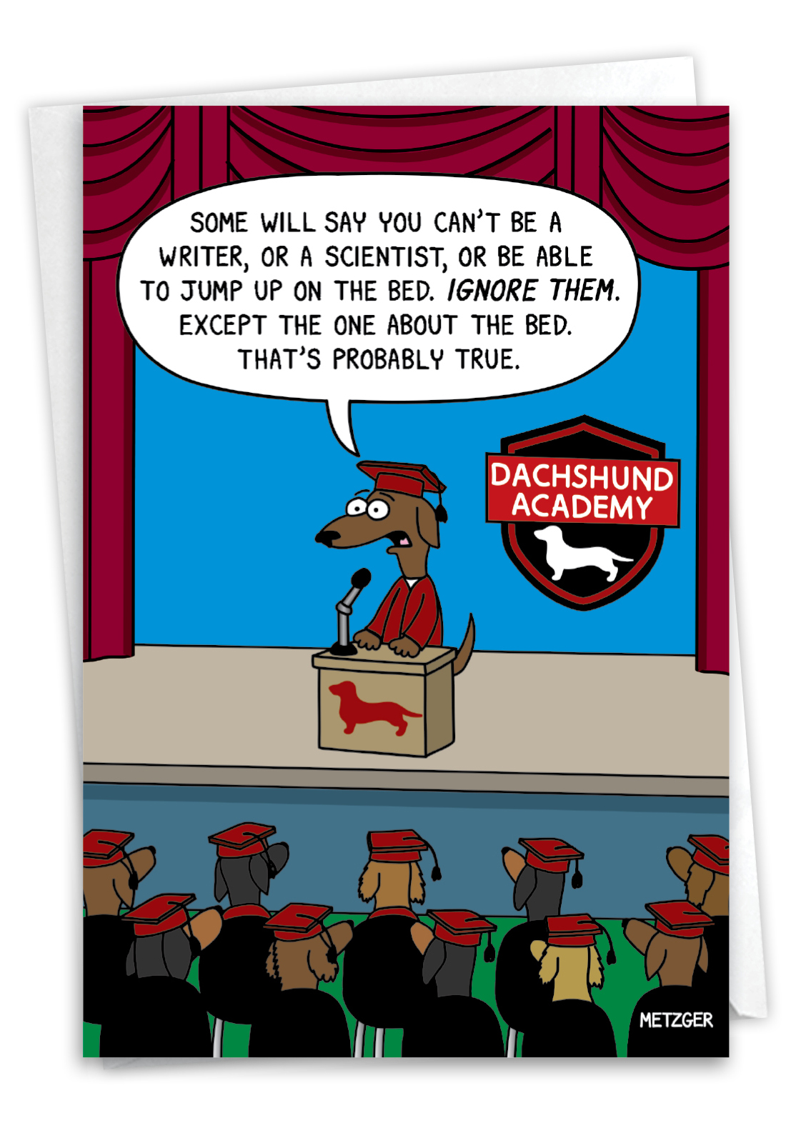 Humorous Graduation Paper Card By Scott Metzger From NobleWorksCards.com - Dachshund Academy
