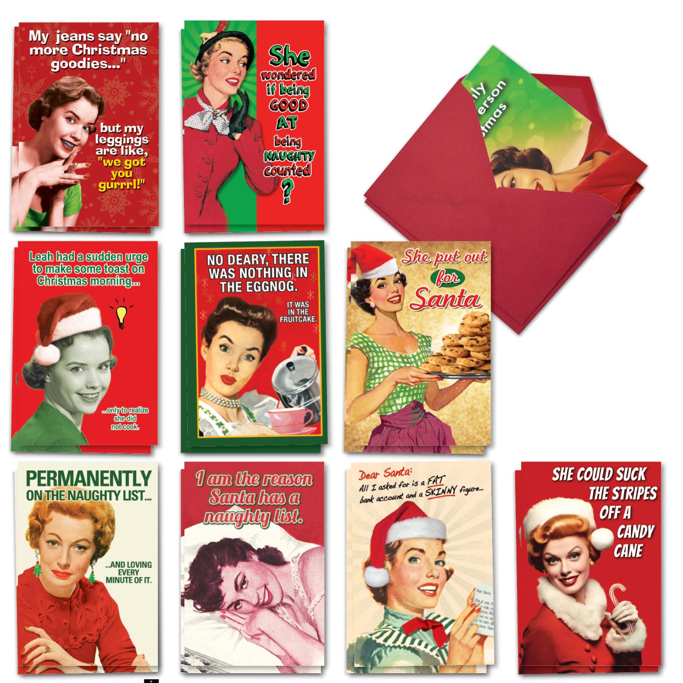 Humorous Merry Christmas Paper Card From NobleWorksCards.com - Naughty Is Nicer