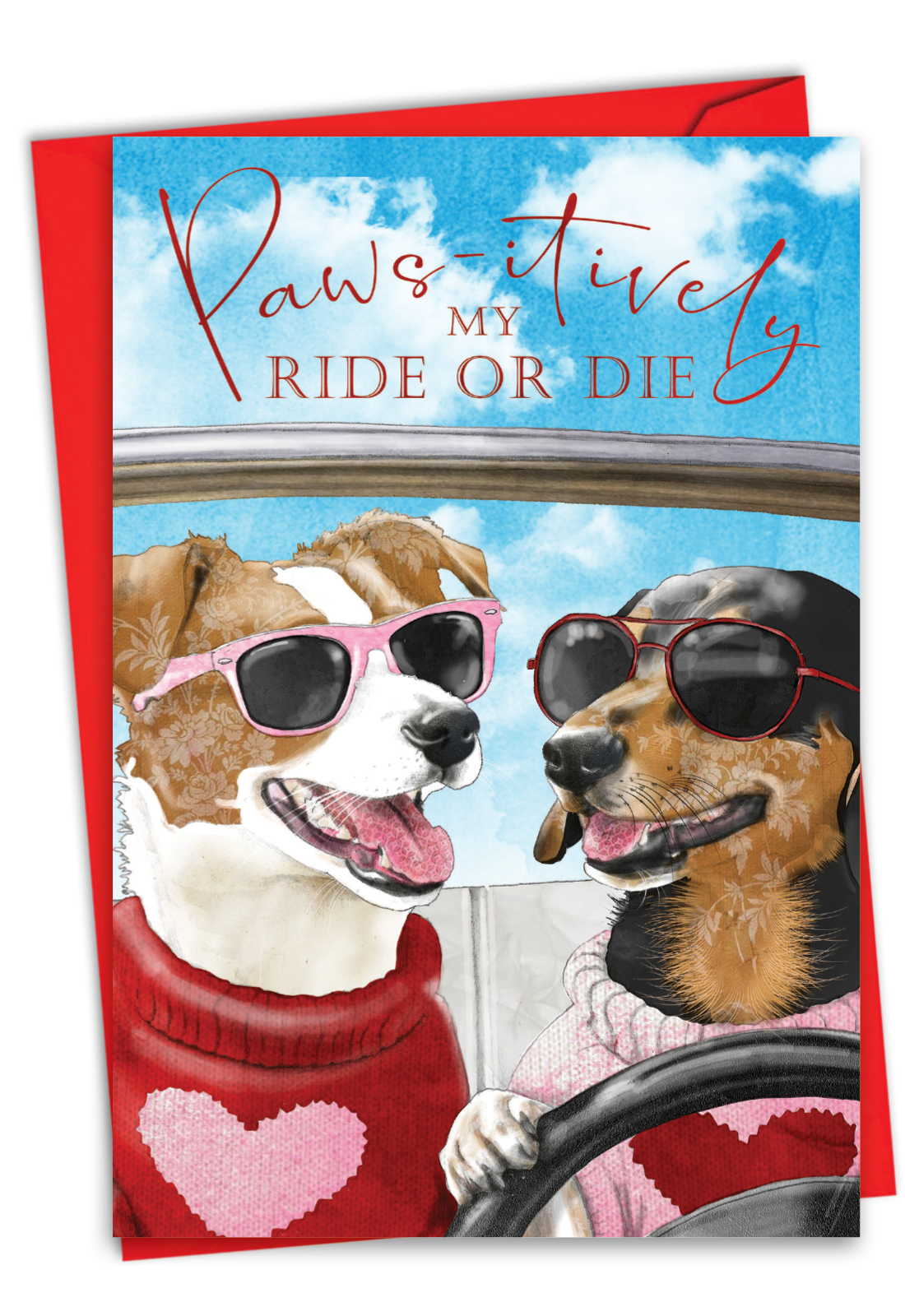Humorous Valentine's Day Paper Greeting Card By Christine Anderson From NobleWorksCards.com - Ride or Die Dogs