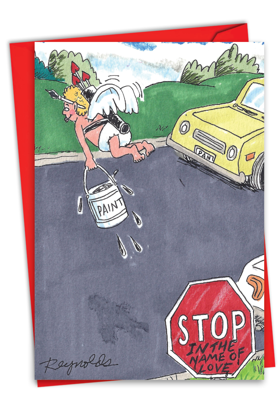 Hysterical Valentine's Day Printed Greeting Card By Daniel Reynolds From NobleWorksCards.com - Cupid Stop Sign