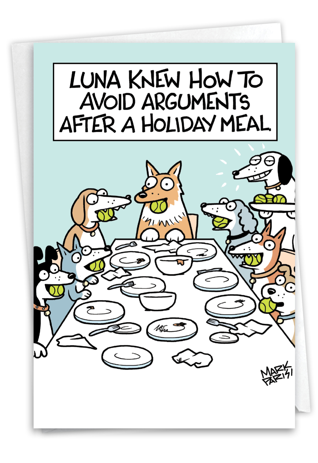 Hysterical Thanksgiving Greeting Card By Mark Parisi From NobleWorksCards.com - Dog Holiday Meal