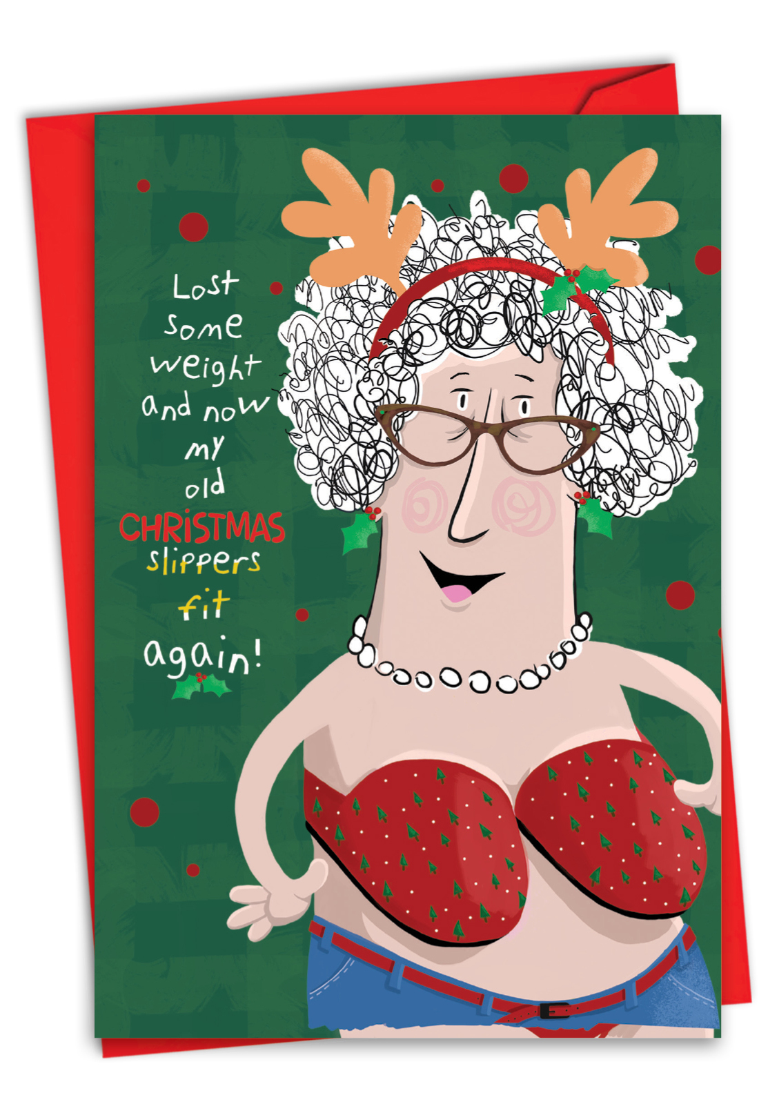 Hysterical Merry Christmas Printed Greeting Card By Laurie Stein From NobleWorksCards.com - Holiday Slippers