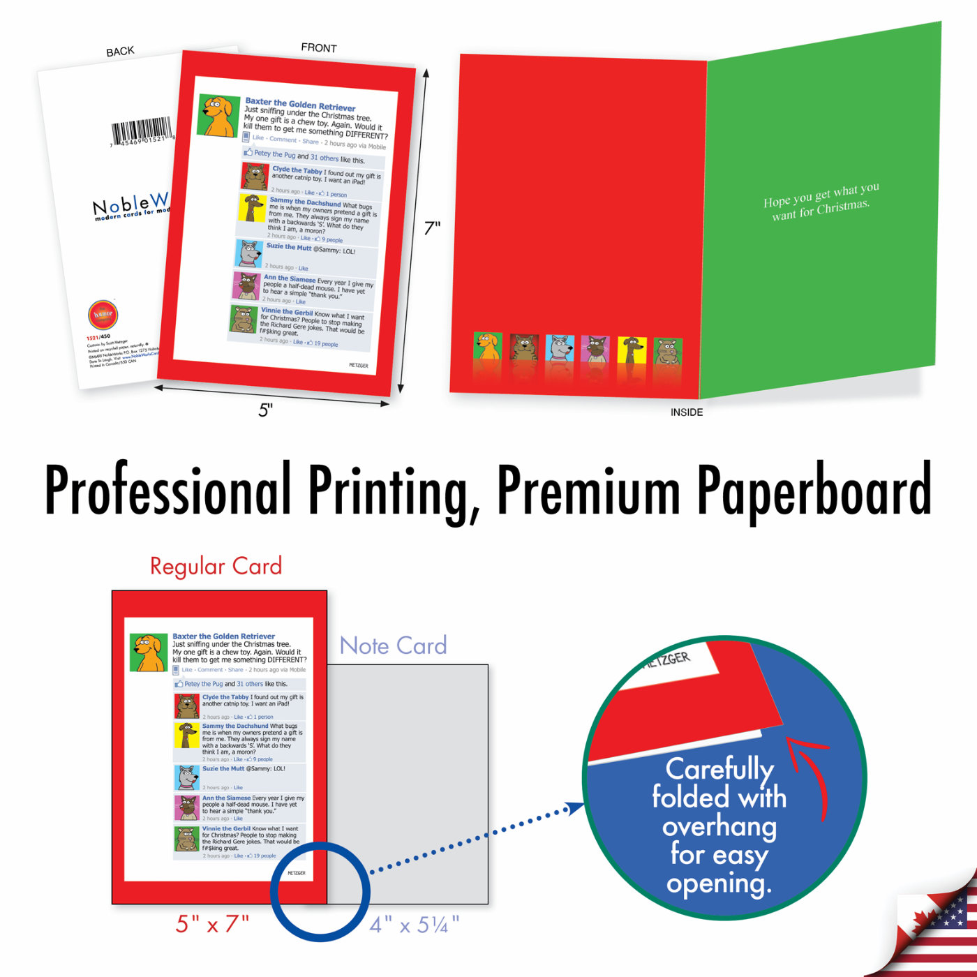 Funny Merry Christmas Mixed Set of 20 Cards Cats, Dogs, Reindeers