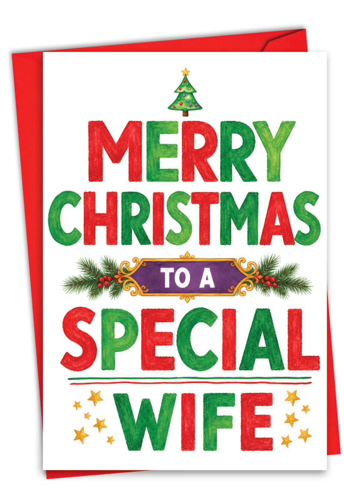 Stylish Merry Christmas Card From NobleWorksCards.com - Special Wife Holiday